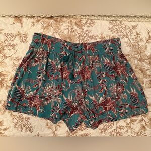 LOFT Teal and Burgundy Floral Shorts